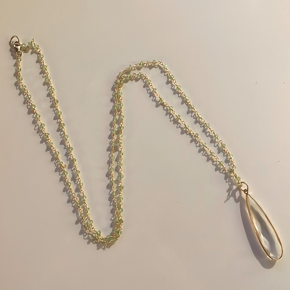 New Faceted Peridot necklace with Quartz pendant